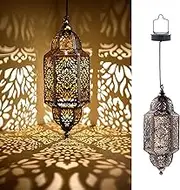 Solar Lantern for Outdoor Use, Moroccan Garden Lantern, Decorative Solar Lamp Hanging, Metal LED Solar Lantern for Outdoor, Tree, Patio (Bronze)