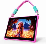 PRITOM 10 Inch Kids Tablet Android 13 Tablet with Lanyard 64 GB, Toddler Tablet for Kids Age 3+ (Pink)