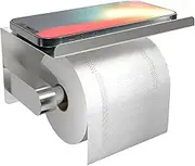 S Brushed-Nickel Toilet Paper Holder with Shelf - Wall-Mount Or Self Adhesive Toilet Paper Holder,Toilet Roll Holder,Bathroom Toilet Paper Holder,Toilet Tissue Holder,Stick On Toilet Paper Holder