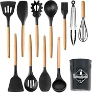 Yotsuba Kitchen Utensil Set, 12PCS Silicone Utensils Set Wooden Cooking Kitchen Baking Cookware Kitchen Tool Set