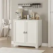 Merryluk 2-Door Sideboard Buffet Coffee Bar Cabinet, Kitchen Storage Cabinet with Drawer and Adjustable Shelf, Circle Handle Door Accent Cabinet for Kitchen, Dining Room, Entryway, White