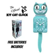 VIBRANT BLUE TURQUOISE LADY KIT CAT CLOCK 15.5" Kit-Cat Klock NEW Free Battery