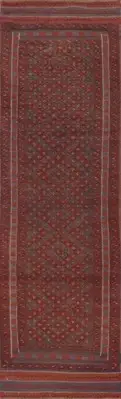 Tribal Style Red Afghan Runner Rug 2x8 ft Hand-knotted Wool Hallway Carpet