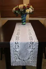 Organza Embroidered Placemat Runner White Silver Wedding Party Church Passover