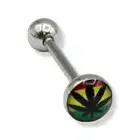 14G Pot Leaf Surgical Steel Marijuana Flag Top Tongue Rings Barbell Sold Each