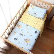 100% Cotton Crib Bedding Set for Toddler Boys Girls,3Pcs Baby Bed Linen Include Duvet Cover Fitted Sheet Pillowcase Nursery Decoration (Blue)