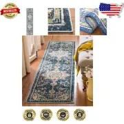 Elegant Blue & Light Blue Medallion Runner Rug - 2'2" x 20' for Modern Spaces