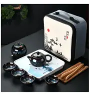 Chinese Kung Fu Travel Tea Set Ceramic Glaze Teapot Tea Cup Tray Bag Towel Clip