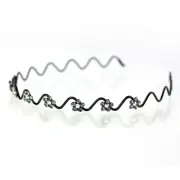 Hand Made Hair Jewelry Wavy Wire Headband with swarovski crystal Flowers, Black