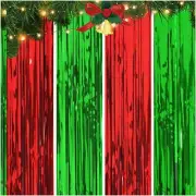 Party Shimmer: Metallic Fringe Curtains - 4 Pack Set in Green and Red for Engagi
