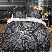 Paisley Pattern Duvet Cover Set Cashew Flowers 3Pcs Bedding Set Luxurious Quilt Cover Sets with Pillowcases with Zipper for Animal Lovers,King