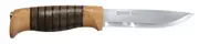 Helle Sigmund -107mm Triple Laminated Stainless Steel Knife (Birch, Leather & Darkened Oak Handle with Embossed Leather Sheath)