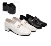 TARRAMARRA® Women Leather Buckle Low Block Heel Loafers Mia - Beige / AU Ladies 10 / AU Men 8 / EU 41