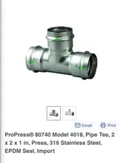 Viega 80740 Propress 2" Stainless X 2” Stainless. X 1” Stainless
