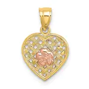 14K Two-Tone Two Tone Flower On Woven Heart Charm