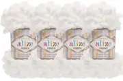 Alize Puffy Hand Knitting Yarn Super Soft White 100g No Needles Required