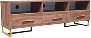 [Priceworth] Shaan TV Unit, TV Cabinet with Drawers, Scandinavian Style Entertainment Unit, Cable Management, Ample Storage, Particleboard Timber Construction, Walnut Finish, 50 H x 160 W x 39 D CM