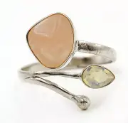 Natural Rose Quartz & Opalite 925 Solid Sterling Silver Ring Jewelry Sz 9 @B19-6