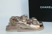 New sz 8.5 / 39 CHANEL Bronze CC Logo Mule Slide Strap Flat Teva Dad Sandal Shoe