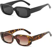 [IKANOO] Retro Rectangle Sunglasses for Women Men Small Square Frame Trendy Y2K 90’s Black Sunglasses