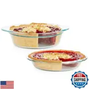 Pyrex Deep 2-Pack (9.5") Glass Baking Dish Set, Round Pie Glass Bakeware, Dis