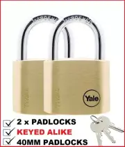 2 x Yale Padlocks Keyed Alike 40mm Brass padlock with 2 keys Y110/40/123/2