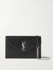 [SAINT LAURENT] SAINT LAURENT - Cassandre Envelope Chain Matelassé Textured-leather Wallet - Black - One size One size Black