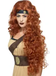 Warrior Queen Womens Curly Auburn Costume Wig