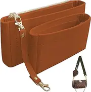 Soyizom Handbag Organizer Insert Fits for Multi Pochette Accessories Bag Series perfectly,2 Packs in One Set Inserts Tote Bag Organizer Pouch Inside Add Zipper Pocket & Keychain,Brown