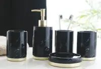 在飛比找Yahoo!奇摩拍賣優惠-4578A 歐式陶瓷仿大理石紋衛浴組 溯口杯牙刷架皂盒五件組
