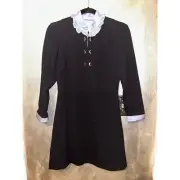 Sandro Paris Delma Wednesday Addams Preppy Poplin Sheath Removable Collar Dress