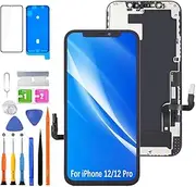 HLYGZX Display for iPhone 12/12 Pro LCD Screen Replacement FHD Touchscreen 3D Touch Face ID Digitizer Frame Assembly, Waterproof Adhesive, Repair Kits