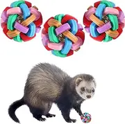 3 Pack Bouncy Rubber Balls - Colorful Wiggle Balls with Built-in Bell for Ferret Teeth Grinding, Interactive Sound Toy, Exercise & Scratch Chew Toys for Indoor Pet Cat Dog
