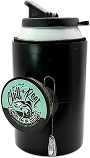 Chill-N-Reel Fishing Can Cooler (from Shark Tank) | Hard Shell Drink Holder with Hand Line Reel Attached | Fits Any Standard Insulator Sleeve or Coozie | Unique Fun Fishing Gift (Black & Spill Guard)