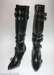 Boots Ladies Sexy & Spicy Black Buckled Stiletto Heel Pointed Toe Costume Boot