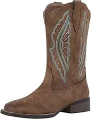 [J's.o.l.e] Square Toe Cowboy Boots for Women Wide Calf Cowgirl Boots Country Western Boots Mid Calf