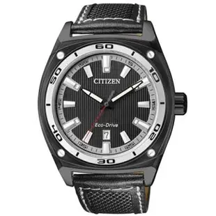 【CITIZEN 星辰】指針光動能男錶 皮革與帆布錶帶 黑色錶面 防水50米(AW1050-01E)