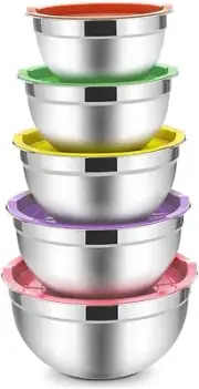 Mixing Bowls with Lids, Stainless Steel Nesting Bowls Set of 5 for Space Saving