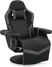 MoNiBloom Video Gaming Chair Racing Style Single Living Room Sofa Recliner with Detachable Headrest, Ergonomic Comfy Home Theater Seating Game Lounge Chair w/Retractable Footrest and Cup Holder, Grey