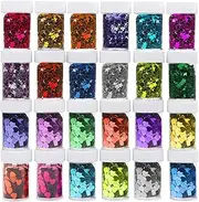 Party Monkeys 24 Pack Glitter Stars & Hearts Sequins - Assorted Colors Craft Embellishments for DIY Arts & Crafts, Decorations, Scrapbook, Card Making & Make up