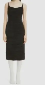 $1175 Dries Van Noten Women Black Doss Crinkled Satin Midi Dress Sz 36