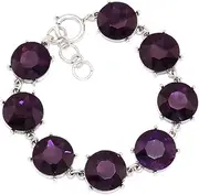 [Rosemarie Collections] Women's Stunning Vintage Vibes Colorful Large Round Rock Candy Crystals Statement Link Bracelet, 7.5"+1" Extender