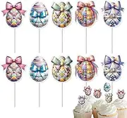 Cupcake Picks Easter - Colorful Cute Eggshaped 10-Styles Picks - Party Birthday Cupcake Topper, Cake Decorations For Easter Theme Spring Birthday