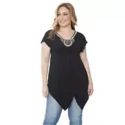 White Mark Universal PS1288-02-1XL Plus Size Grace Embellished Top-Tunic- Bla...
