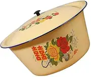 BIUDECO Enamel Soup Bowl Lid Retro Storage Basin Fine Workmanship Vintage Enamel Bowl