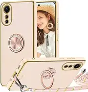 [TVVTPU] Mobile Phone Chain for Oppo A78 4G Case with Strap, Mobile Phone Case with 360° Ring Stand, Shockproof, Scratch-Resistant, TPU Bumper Protective Case with Cord for Hanging, Galvanised Case with