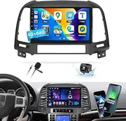 4+64G Android 13 Car Radio for Hyundai Santa Fe 2006-2012, 9'' HD 1280 * 720 Touchscreen Bluetooth Car Stereo with Wireless CarPlay Android Auto Mirror Link GPS Navi,WiFi,32EQ DSP,SWC+Camera&Mic