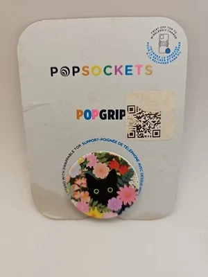 Popsockets Popgrip Black Cat & Flowers NEW