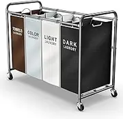 ROMOON Laundry Sorter, 4-Section Hamper with Wheels, Rolling Basket Large Capacity and Removable Bags for Clothes Storage Clear (WHLS-600C-US)