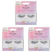 3x Eylure London Queen Of Hearts Faux Mink False Lashes w/ Glue Set 10-Wears